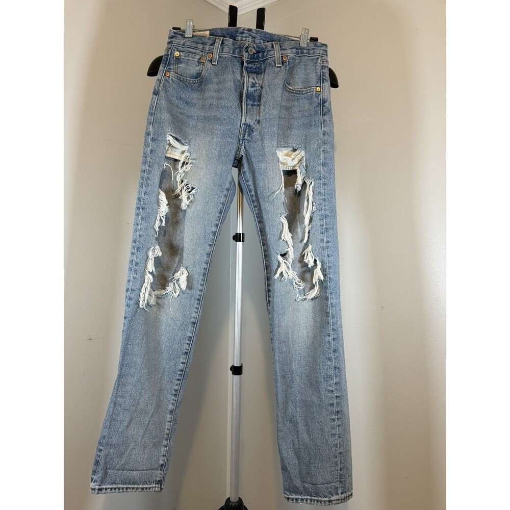 Vtg Levi’s 501 '93 Button Fly Straight Medium Wash Distressed Big E Jeans 30x32